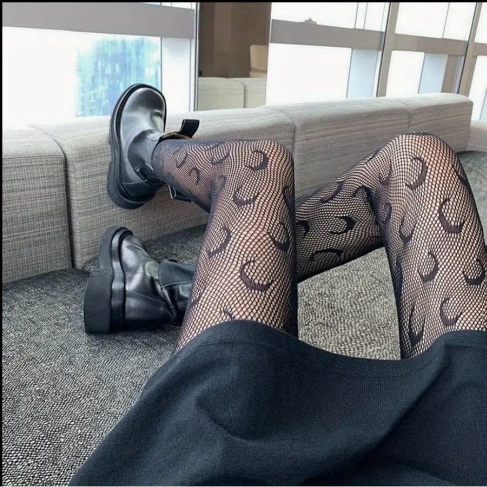 Black Moon Gothic Patterned Tights - image 5